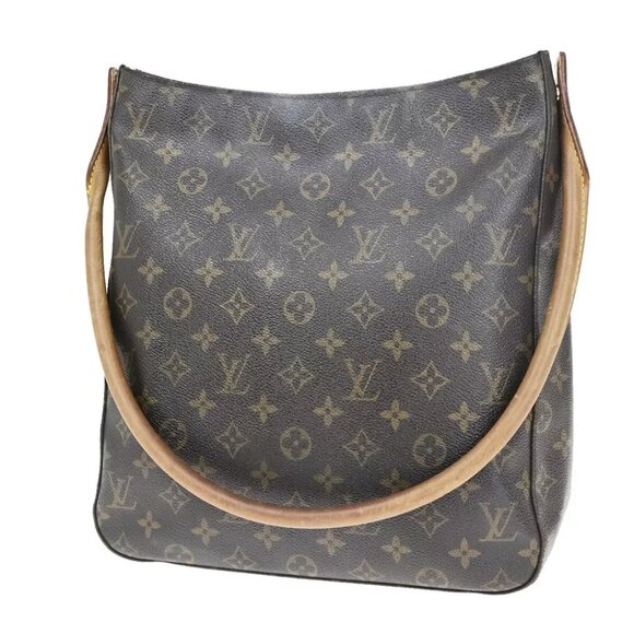 LOUIS VUITTON Logo Looping GM Shoulder Bag Monogram Leather Brown M51145 62HC011 - Picture 1 of 16